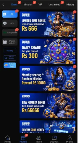 K888 Game bonuses